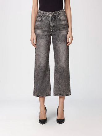 Philipp Plein Jeans cropped in denim stretch a gamba larga e vita alta
