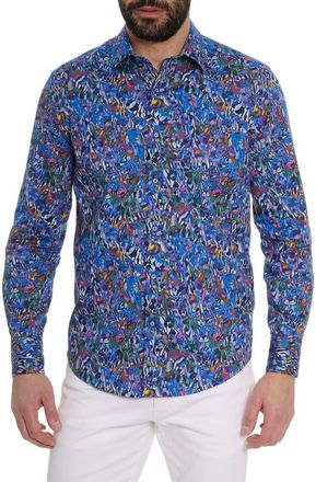 Robert Graham Abstract Print Long Sleeve Shirt in Blue Multi at Nordstrom Rack, Size Xxx-Large
