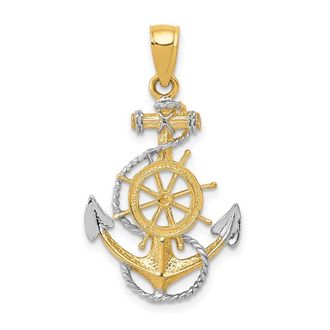 Diamond2Deal 14k Yellow Gold Rhodium Anchor Rope Pendant