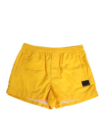 Dolce & Gabbana Mens Yellow Nylon Logo Plaque Boxer Shorts Swimwear Polyamide