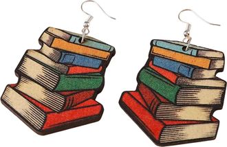 Generic wooden colorful color book shape earrings art teacher student graduation gift decoration Small Earrings (Blue, One Size)