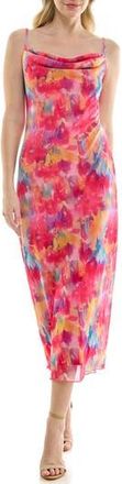 Bebe Tropical Mesh Cowl Maxi Dress in Pink/Purple Multi at Nordstrom Rack, Size X-Small
