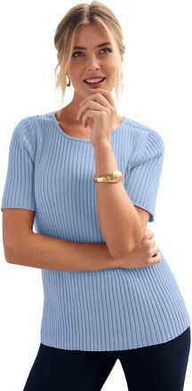 Jessica London Button Ribbed Knit Pullover Sweater in Azure Mist at Nordstrom, Size Small