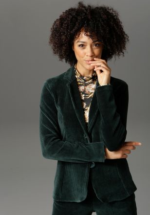 Aniston Jackenblazer ANISTON CASUAL, Damen, Gr. 36, gr&uuml;n (tannengr&uuml;n), Cord, Obermaterial: 67% Baumwolle, 28% Polyester, 5% Elasthan, Strukturmuster, leicht g