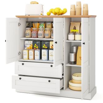 Costway Costway 120cm Kitchen Pantry Freestanding Storage Cabinet w/ 3 Doors in White