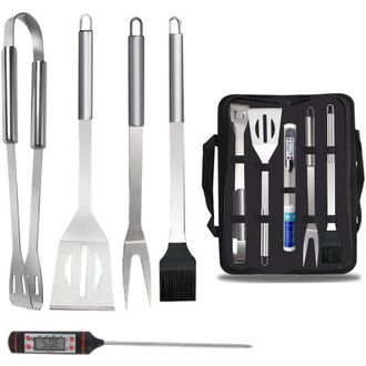 OEM Juego De 5 Piezas Con Term&oacute;metro, Juego De Utensilios Para Barbacoa, Bolsa De Transporte De Acero Inoxidable, Accesorios Para Barbacoa, Camping-crezuo