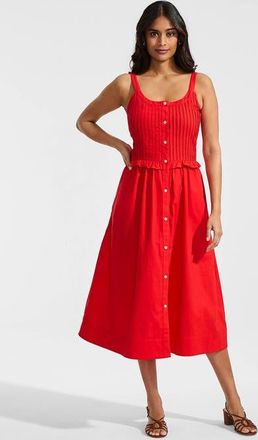 Lands End Linen Blend Pintuck Tank Midi Dress in Coral Red at Nordstrom, Size X-Small P