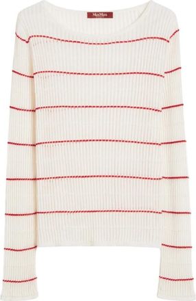 Max Mara Slim-fit trui van wol en zijde - Dames - Ronde hals truien - Wit - M - Wol - Truien & Vesten