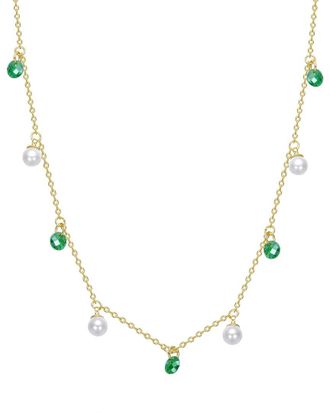 Rachel Glauber 14K Plated 4X6mm - 4Mm Pearl Cz Station Necklace
