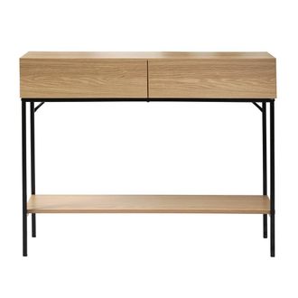Calicosy Console Table With 2 Drawers & 1 Shelf, Wood Finish, 100 Cm Wide in Light Brown