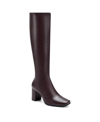 Aerosoles Womens Aerosoles Micah Brown Smooth Faux Leather Knee High Boots HAWK1245