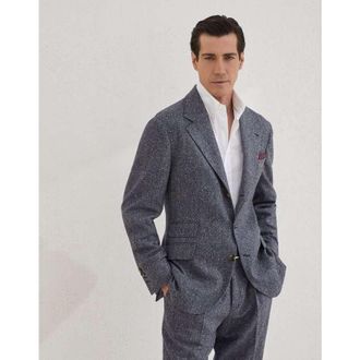 Brunello Cucinelli Mens Navy Wool Herringbone Blazer, Size 46