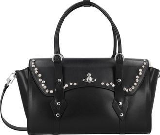 Vivienne Westwood Black Metallic Accent Cow Leather Handbag