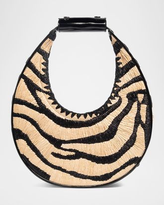 Staud Moon Zebra Raffia Shoulder Bag