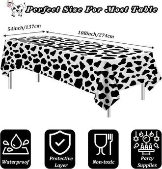 OEM 2 Tovaglie Con Stampa Mucca, 137 X 274 Cm, Tovaglia Con Animali Della Giungla Safari, In Plastica, Impermeabile, Copritavolo Per Bambini E Adulti, Fes