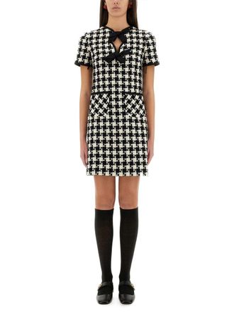 Valentino Garavani Embroidered Damier Light Tweed Short Dress