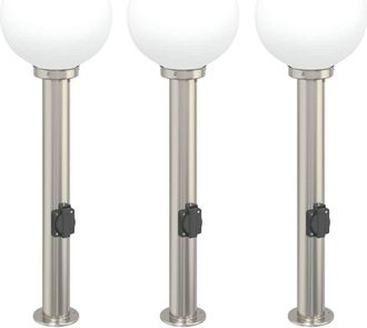 vidaXL Bollard Lights with Outlet 3 pcs 80 cm Stainless Steel IP44 vidaXL
