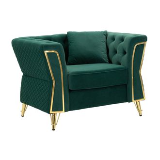 Dmora Sill&oacute;n Putumayo, Asiento Acolchado, Sof&aacute; De Sal&oacute;n Individual, Silla Con Reposabrazos, 104x83 H76 Cm, Verde Y Oro - Dmora