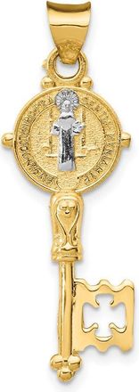 Diamond2Deal 14k Yellow Gold with White Rhodium Solid St. Benedict 2-Sided Cross Key Pendant