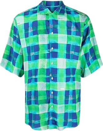 Dsquared2 Zijdenmix Casual Overhemd met Ruitdessin - Heren - Korte mouwen Overhemden - Blauw - XS - Rayon - Overhemden
