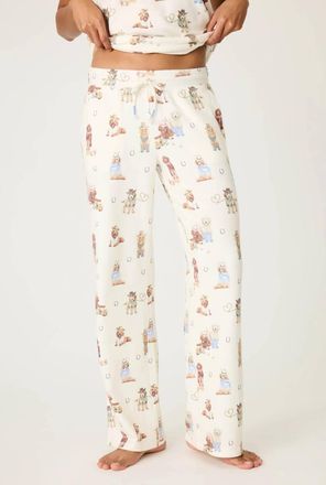 PJ Salvage Womens Ruff On The Range Dog Print Open Leg Pant In Ivory