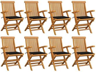 vidaXL Sillas De Jard&iacute;n 8 Uds Madera Maciza De Teca Con Cojines Negros Vidaxl