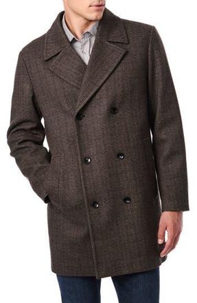 Bernardo Herringbone Double Breasted Overcoat in Brown at Nordstrom Rack, Size X-Large