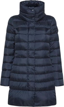 Peuterey Blauwe Lange Donsjas Hoge Kraag - Dames - Parka Jassen - Blauw - 2XL - Polyester - Jassen