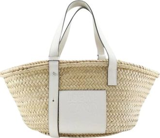 Loewe Pre-owned Tote Bags, female, Beige, Size: ONE SIZE Pre-owned Raffia Leather Tote Bag