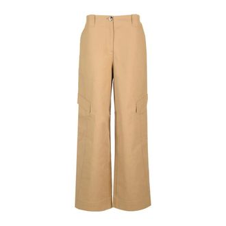 Ganni Cotton Canvas Cargo Trousers - female - Ganni - Wide Trousers - Beige - S - Trousers