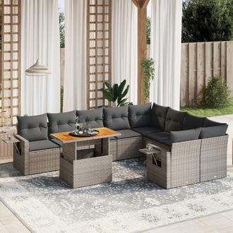 vidaXL Set De Sof&aacute;s De Jard&iacute;n 10 Pzas Con Cojines Rat&aacute;n Sint&eacute;tico Gris Vidaxl
