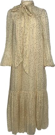 Zimmermann Polka Dot Belted Bow Neck Midi Dress in Ivory Silk