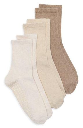 Yogalicious Pack of 3 Pilates Crew Socks in Neutral Multi at Nordstrom Rack