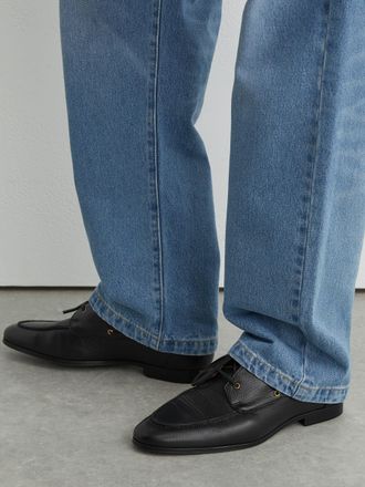 Reiss Black Leather Low-profile Boat Shoes, 645