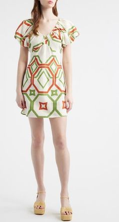 Ciebon Winona Geo Print Linen Blend Minidress in Cream Multi at Nordstrom, Size X-Small