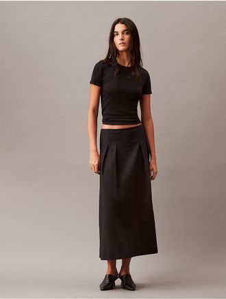 Calvin Klein Womens Stretch Poplin Long Skirt - Black - XS