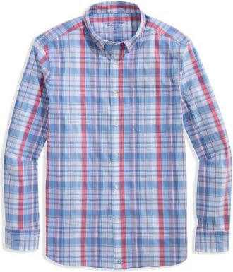 Vineyard Vines Firecracker Plaid Performance Cotton Shirt in Lighthouse Red at Nordstrom, Size Xx-Large