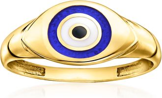Canaria Canaria 10kt Yellow Gold Evil Eye Ring With Multicolored Enamel
