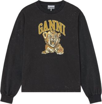 Ganni Black Graphic Crew Neck Sweatshirt
