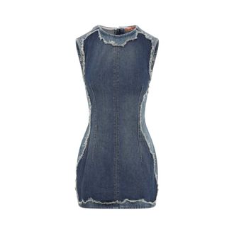 Acne Studios Light Blue Distressed Round Neck Mini Dress