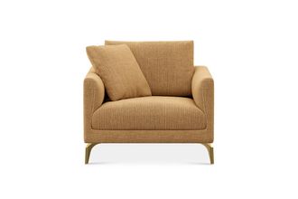 Castlery Lena Armchair Customized, (Washed Chenille) Caramel (Brass Legs), Machine Washable, Removable Covers for Women, Brown, Castlery