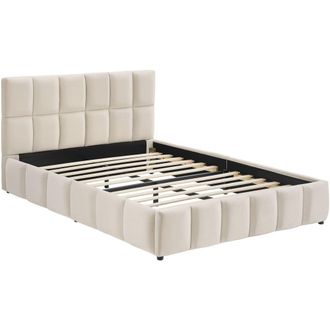 TecTake Cama tapizada, terciopelo, somier de l&aacute;minas, arena 153x220x93cm