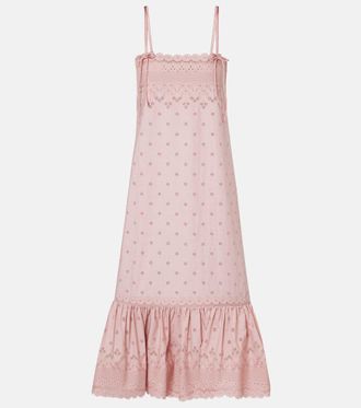 Valentino Broderie anglaise silk-trimmed cotton midi dress