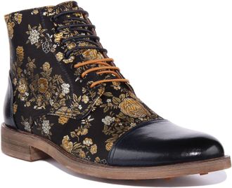 Justinreess England Adam Floral Mens Lace Up Floral Print Boot Ankle Boots (Navy, UK 11)