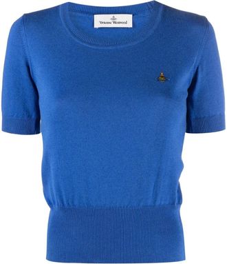 Vivienne Westwood Orb-embroidered fine-knit top - women - Cashmere/Cotton - S - Blue