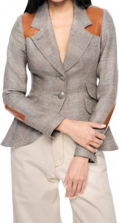 Smythe Hunting Blazer With Rectangle Elbow Patch In Dove Glencheck