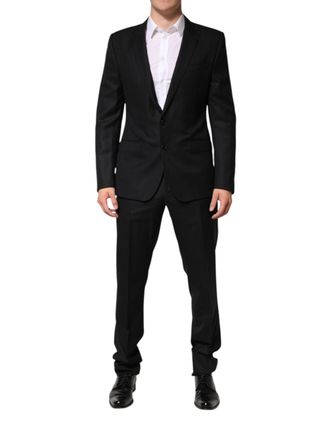 Dolce & Gabbana Mens Black Jacquard Single Breasted 2 Piece Suit Virgin Wool Silk Cashmere