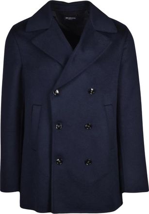 Kiton Double-breasted Peacoat - Heren - Mantel - Blauw - S - Kasjmier - Jassen