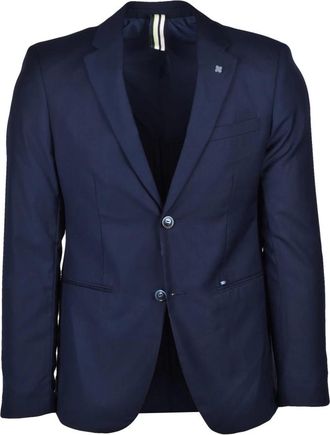 Gianni Lupo Giacca sfiancata - Heren - Business blazers - Blauw - L - Leer - Kostuums