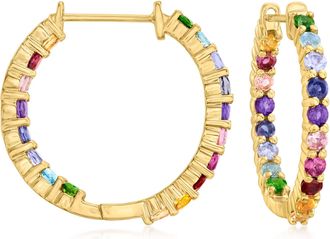 Ross-Simons Multi-Gemstone Inside-Outside Hoop Earrings in 18kt Gold Over Sterling